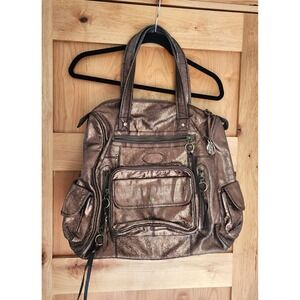Hayden Harnett Y2K Large Bronze Metallic Leather Satchel Shoulder Bag Purse